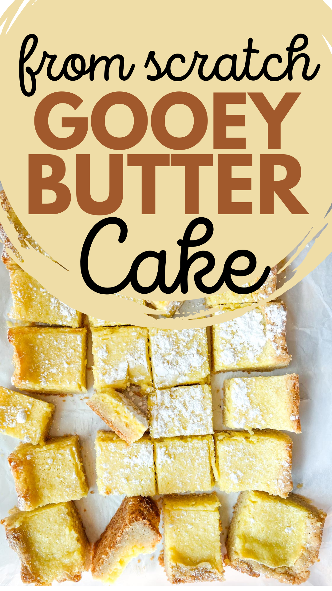 slices of gooey butter cake with the text gooey butter cake over the top